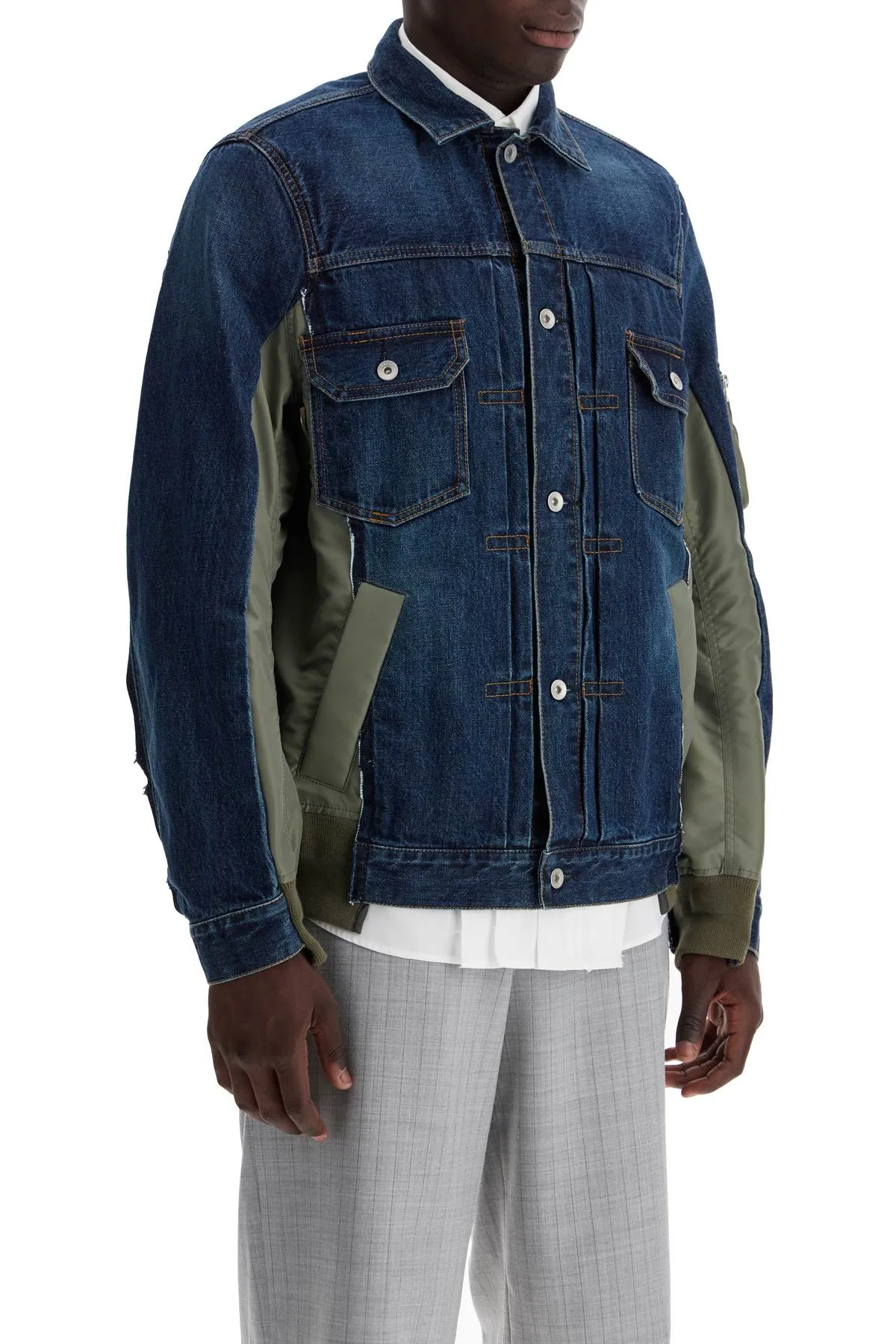 denim and nylon jacket for men SCM 204 BLUE