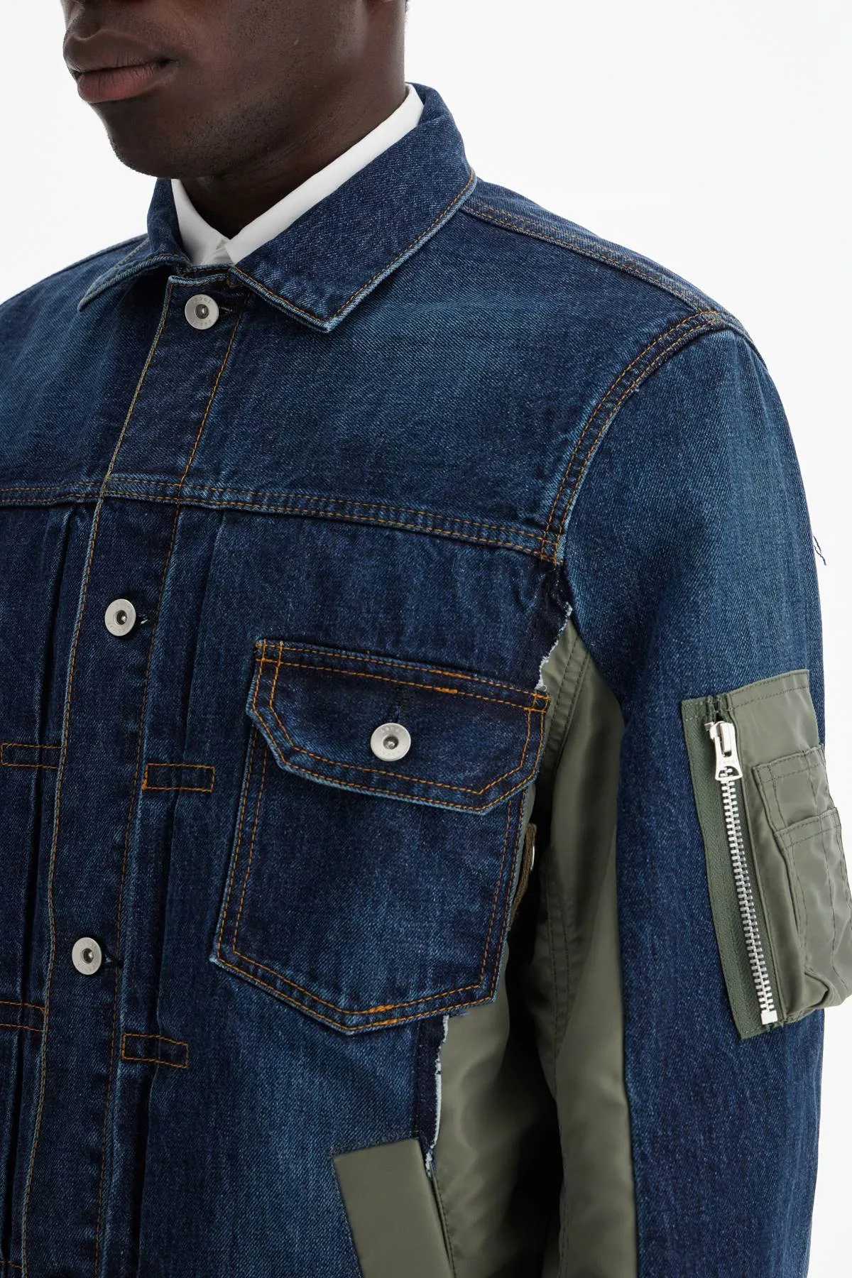 denim and nylon jacket for men SCM 204 BLUE