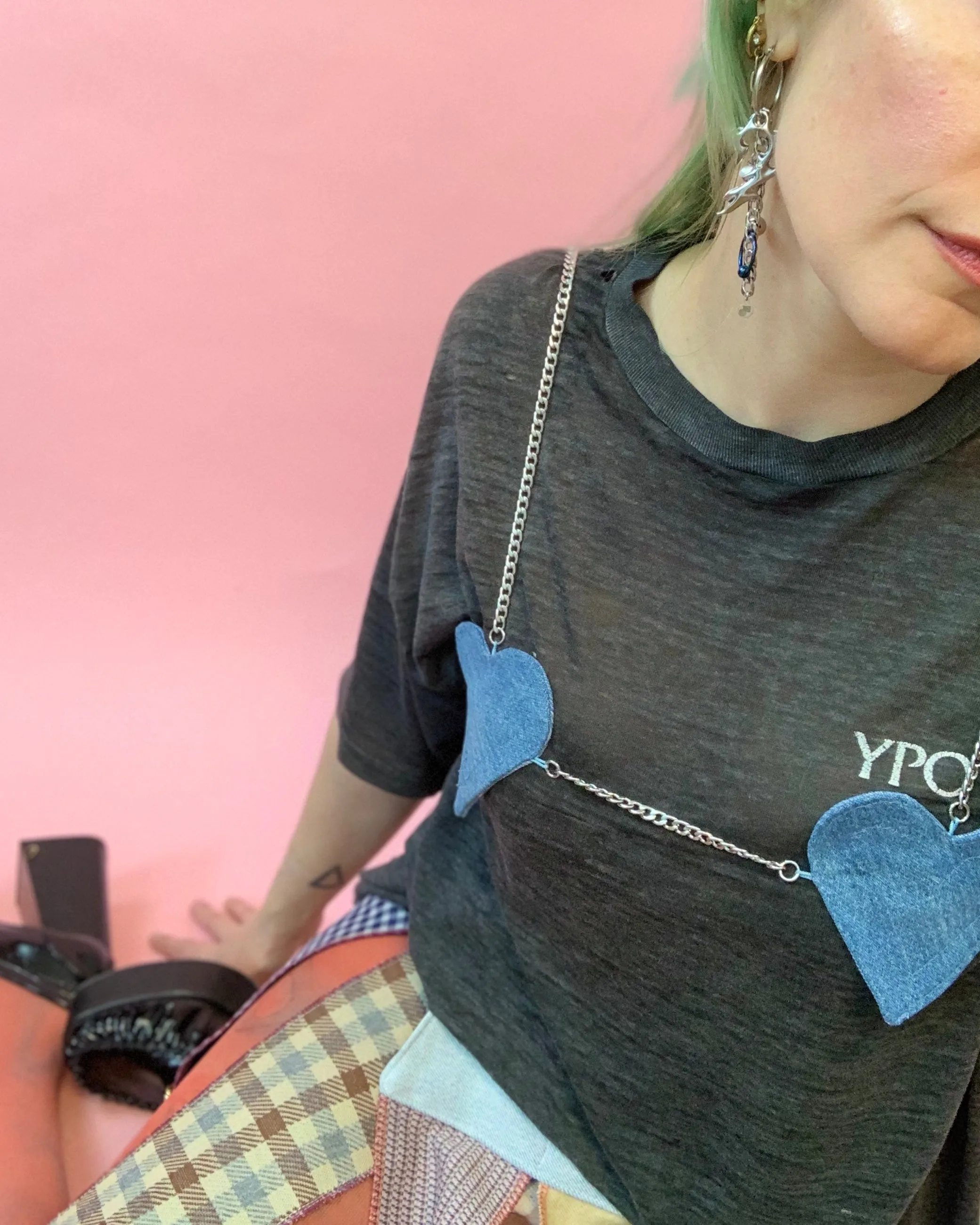 Denim heart micro bra