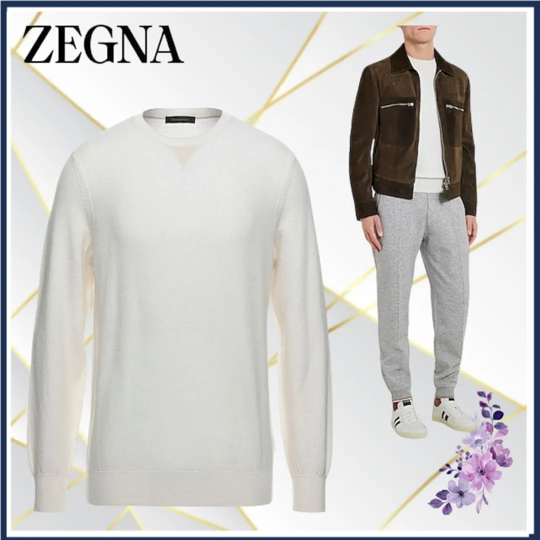 Ermenegildo Zegna  |Cashmere Long Sleeves Plain Cotton Oversized Luxury Sweaters