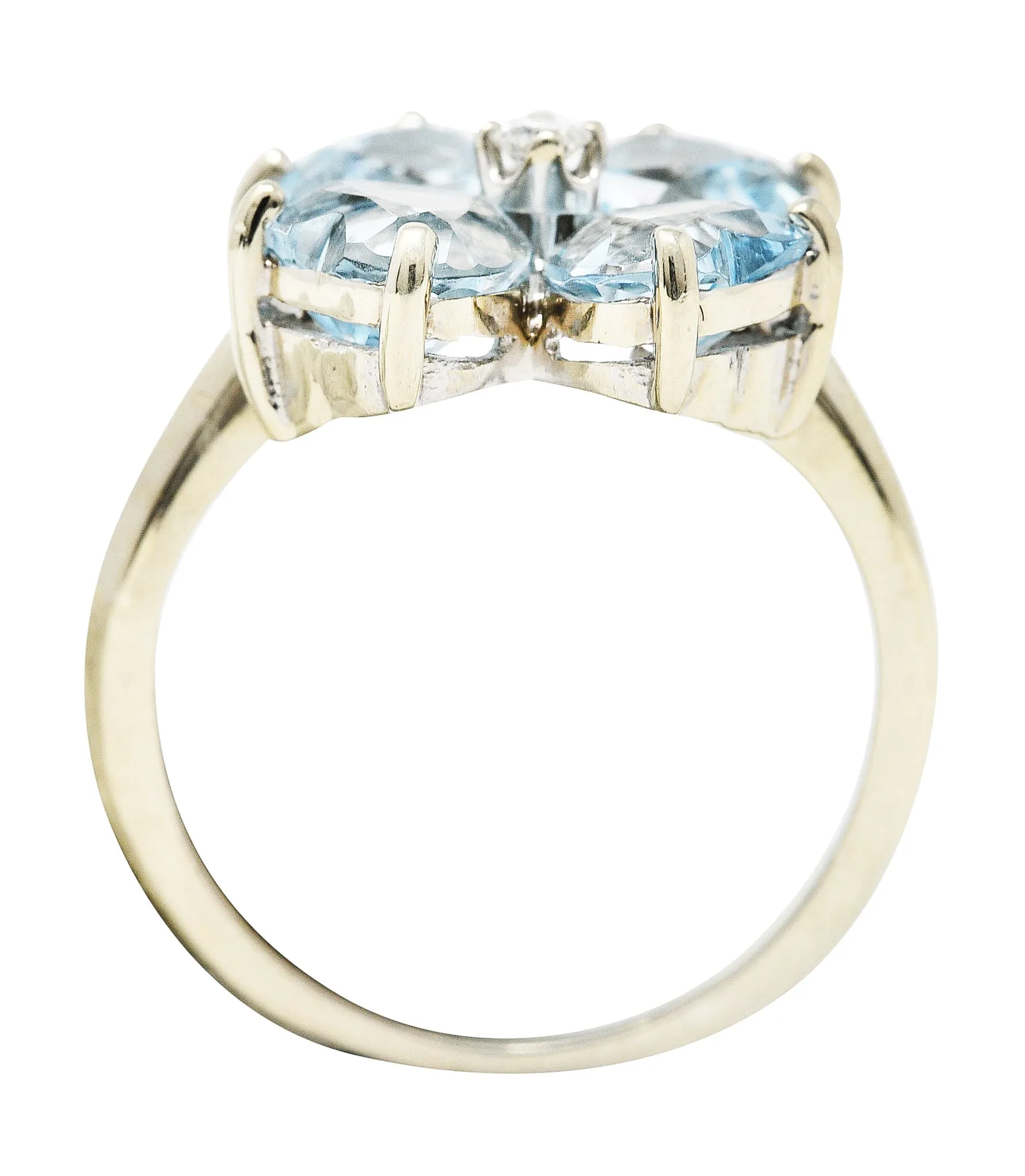 Felger & Co. Mid-Century 2.76 CTW Diamond Aquamarine 14 Karat White Gold Flower Ring