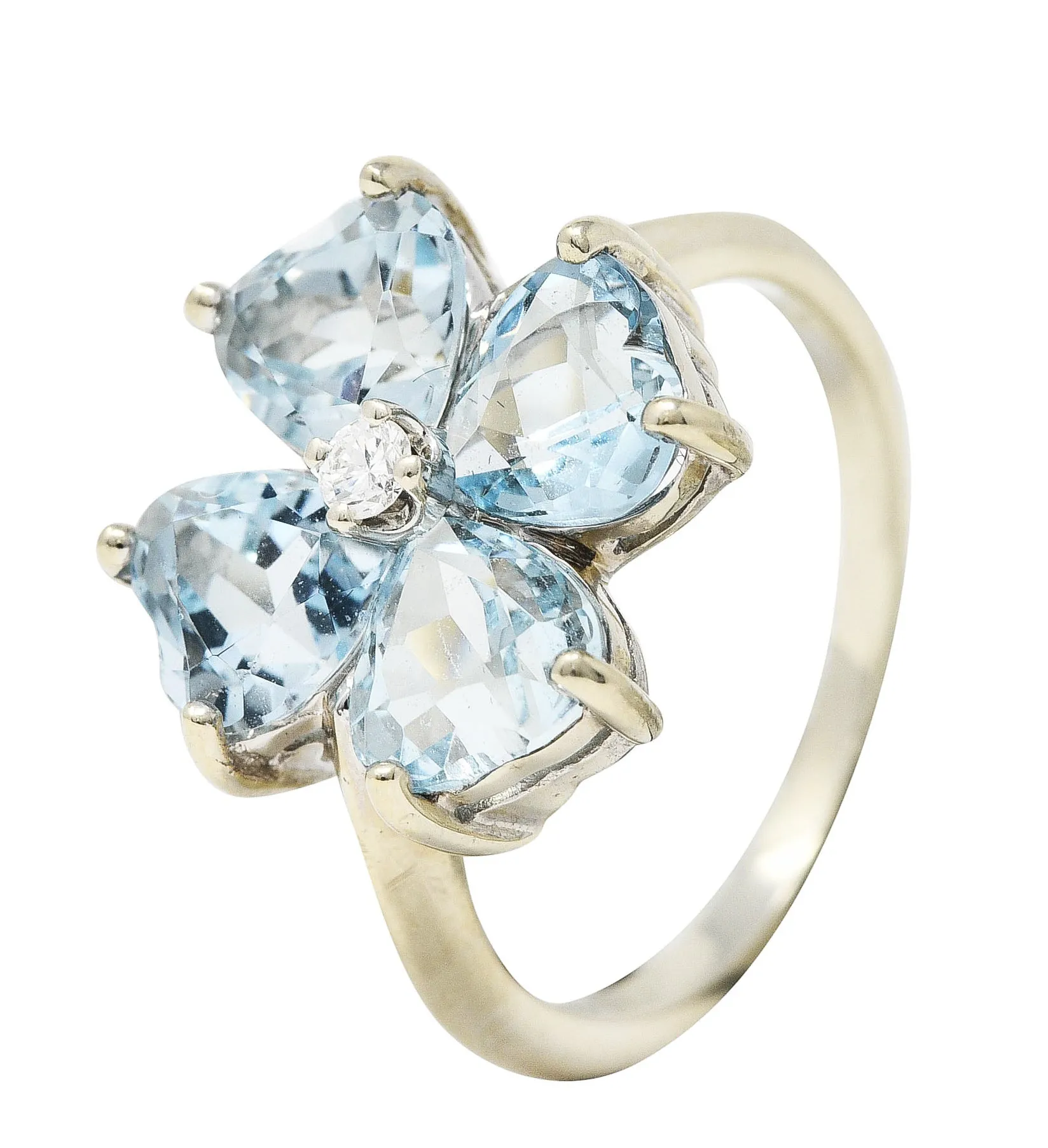 Felger & Co. Mid-Century 2.76 CTW Diamond Aquamarine 14 Karat White Gold Flower Ring