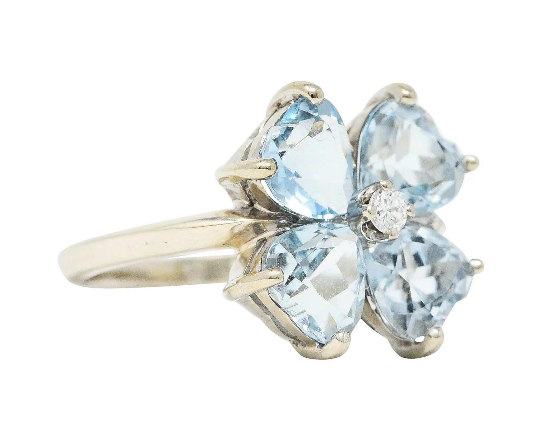 Felger & Co. Mid-Century 2.76 CTW Diamond Aquamarine 14 Karat White Gold Flower Ring