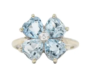 Felger & Co. Mid-Century 2.76 CTW Diamond Aquamarine 14 Karat White Gold Flower Ring