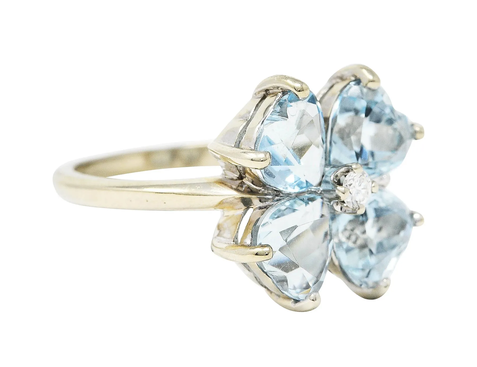 Felger & Co. Mid-Century 2.76 CTW Diamond Aquamarine 14 Karat White Gold Flower Ring