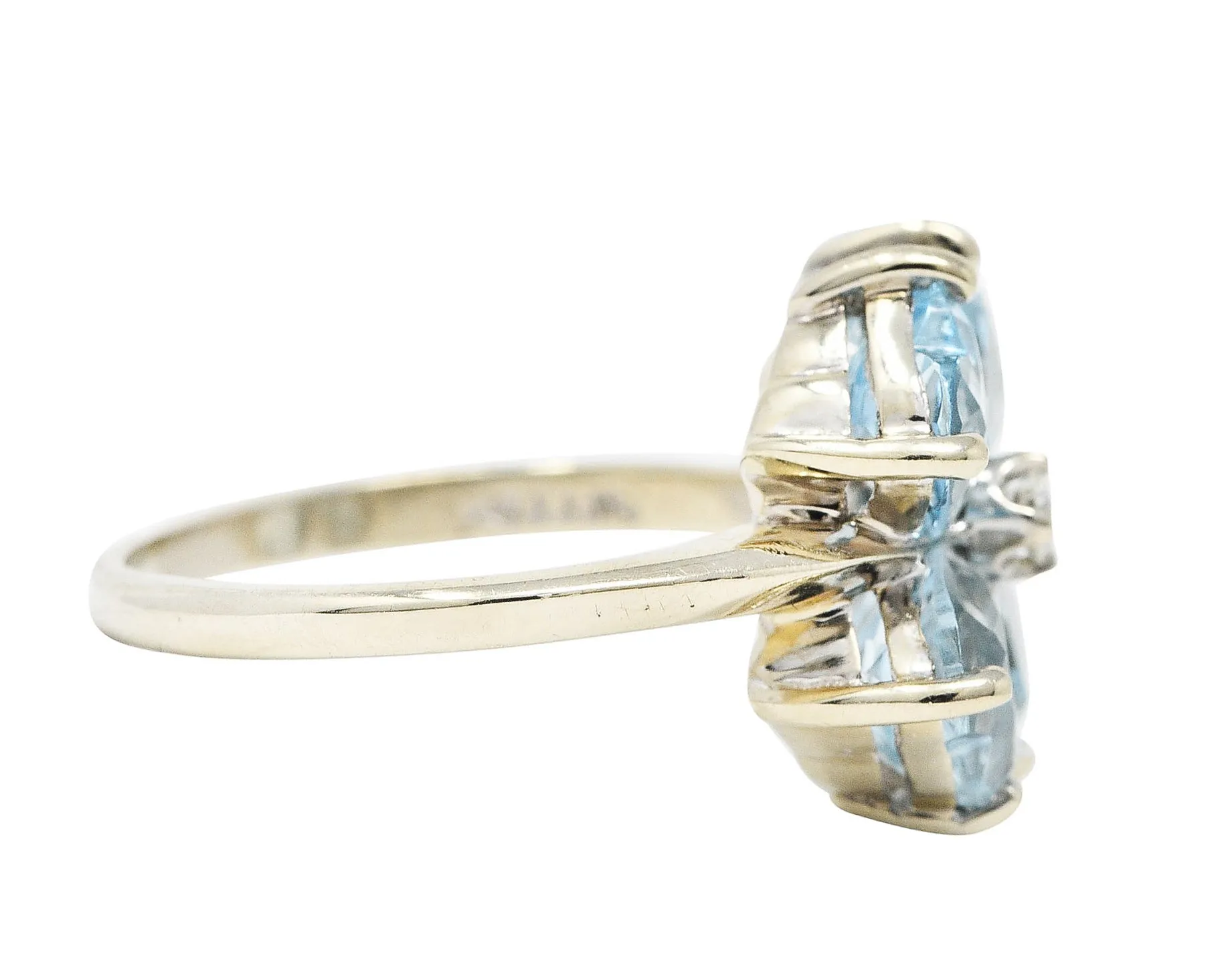 Felger & Co. Mid-Century 2.76 CTW Diamond Aquamarine 14 Karat White Gold Flower Ring