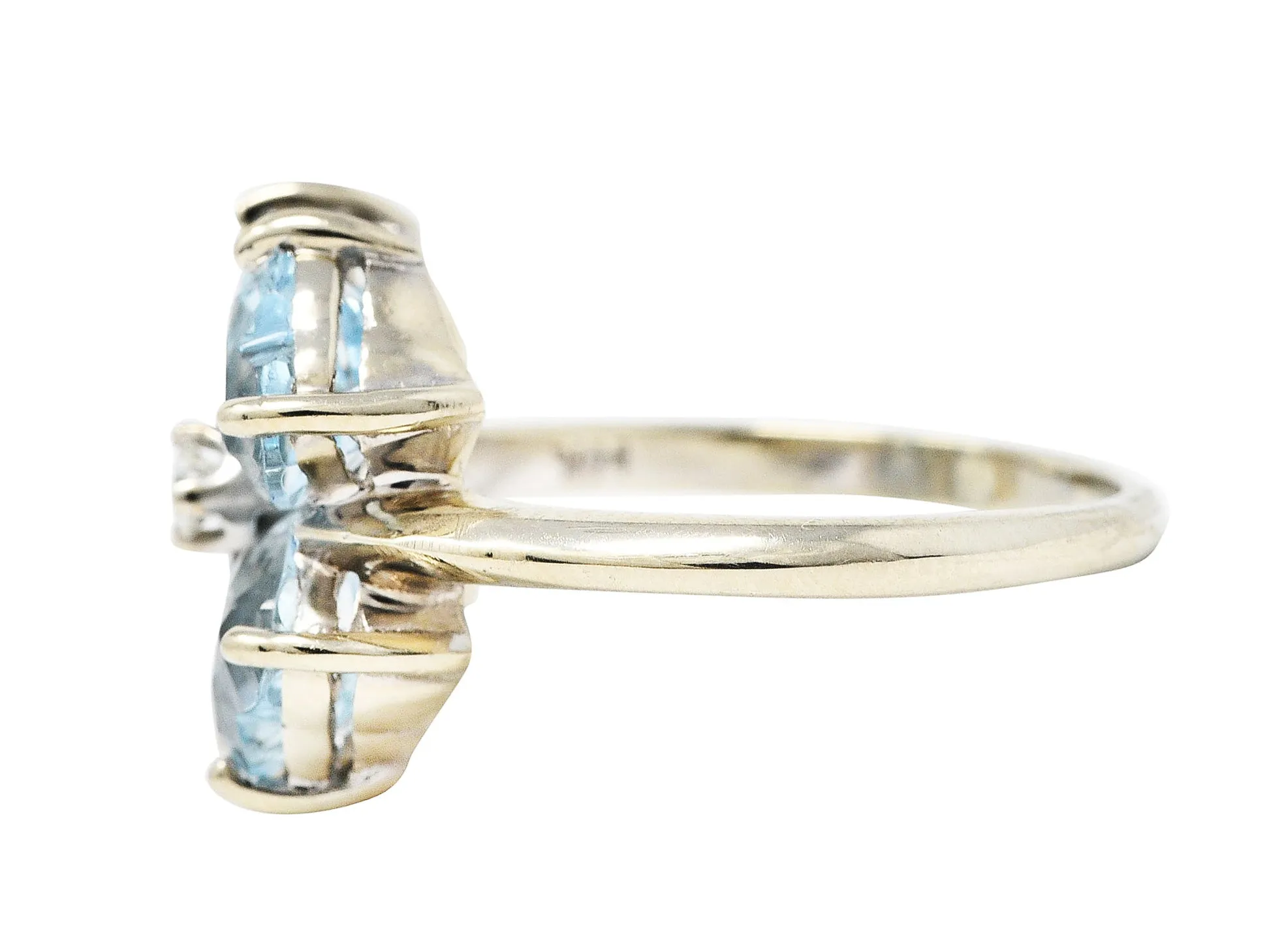 Felger & Co. Mid-Century 2.76 CTW Diamond Aquamarine 14 Karat White Gold Flower Ring