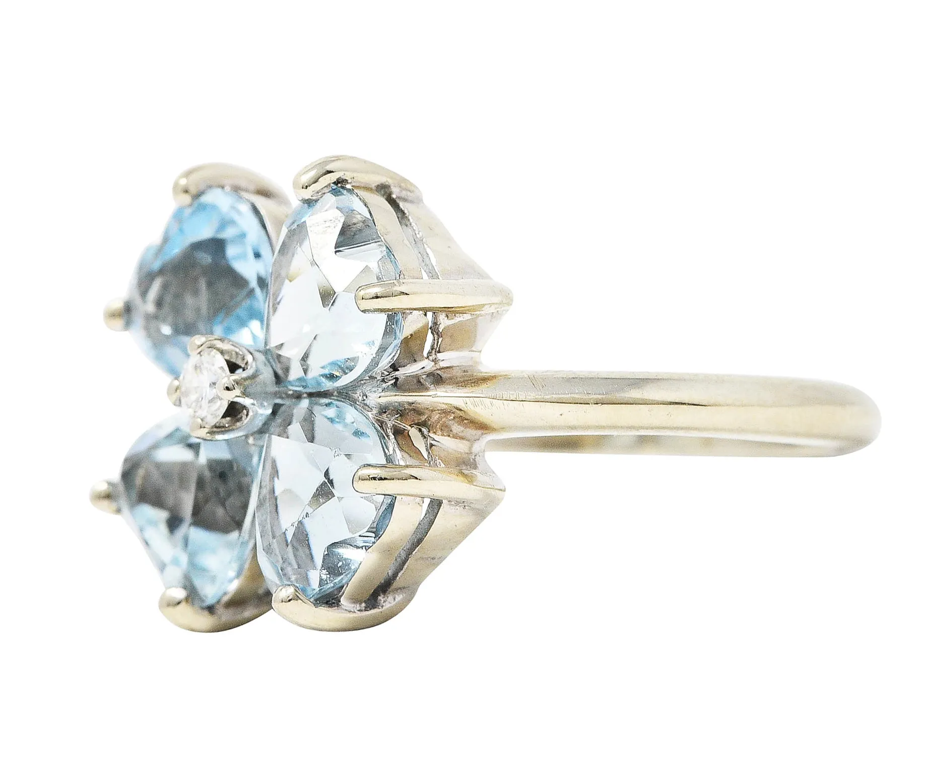 Felger & Co. Mid-Century 2.76 CTW Diamond Aquamarine 14 Karat White Gold Flower Ring