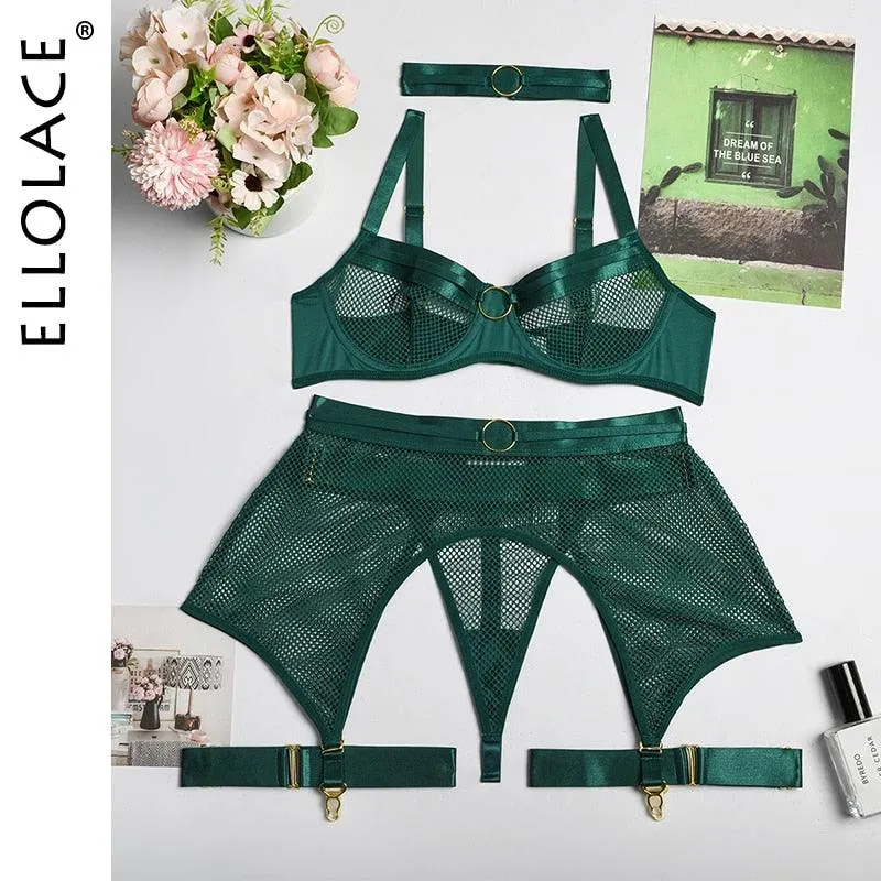 Four-Piece Set Transparent Bra Kit Push Up See Through Lace Langerie