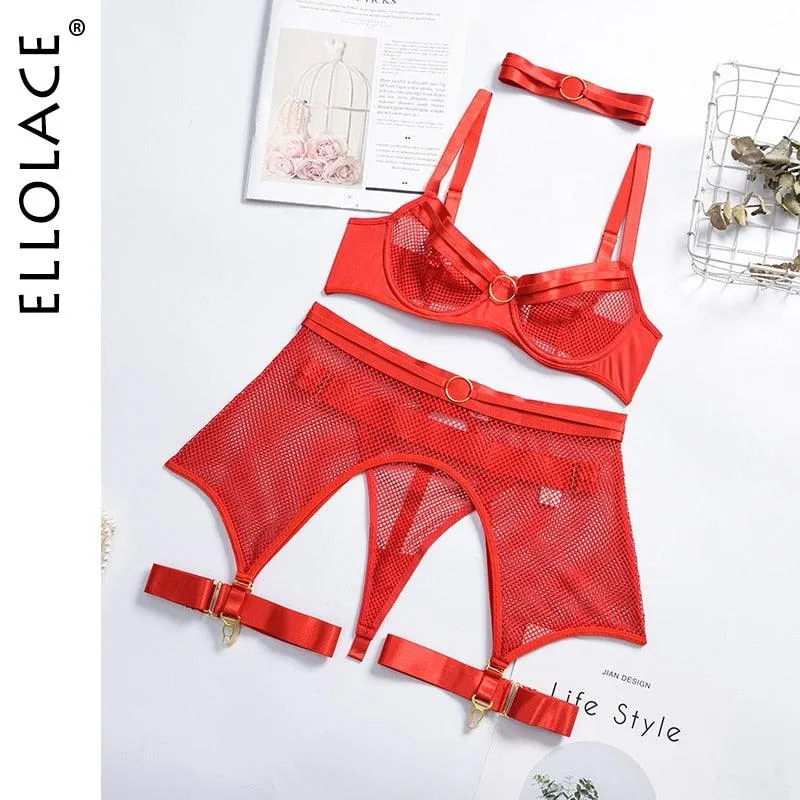 Four-Piece Set Transparent Bra Kit Push Up See Through Lace Langerie