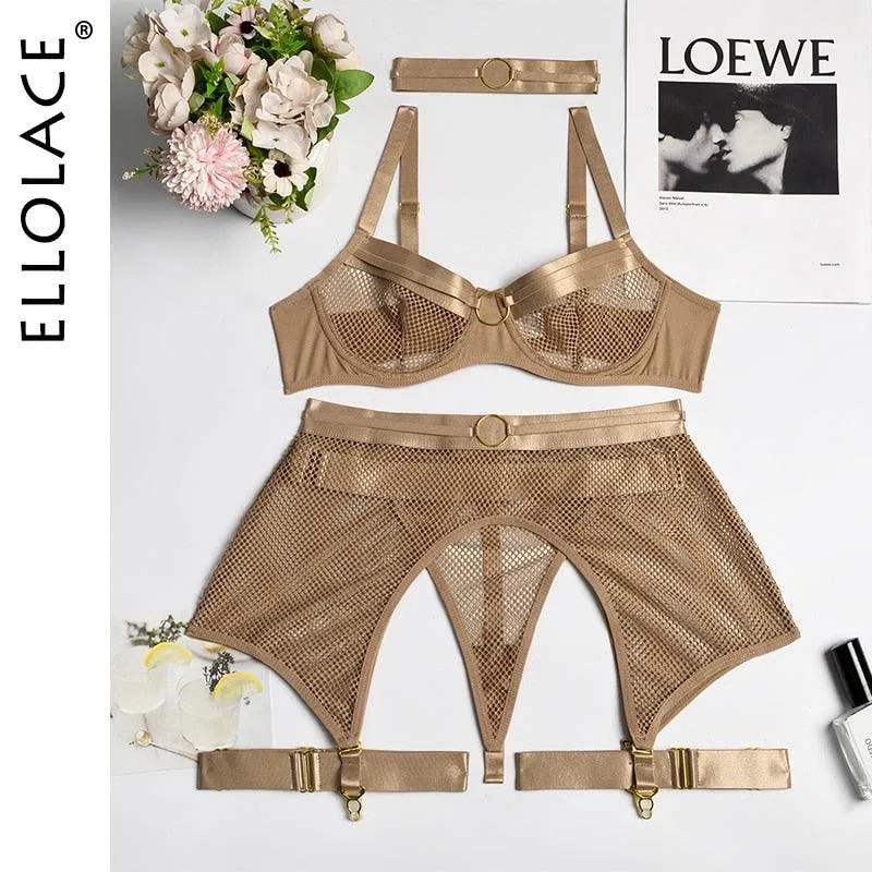 Four-Piece Set Transparent Bra Kit Push Up See Through Lace Langerie