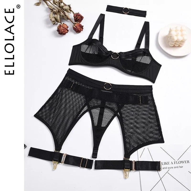 Four-Piece Set Transparent Bra Kit Push Up See Through Lace Langerie