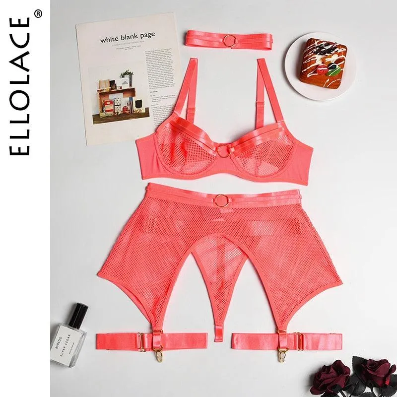 Four-Piece Set Transparent Bra Kit Push Up See Through Lace Langerie