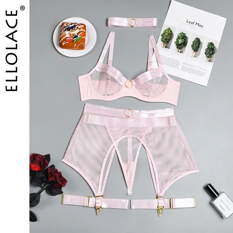 Four-Piece Set Transparent Bra Kit Push Up See Through Lace Langerie