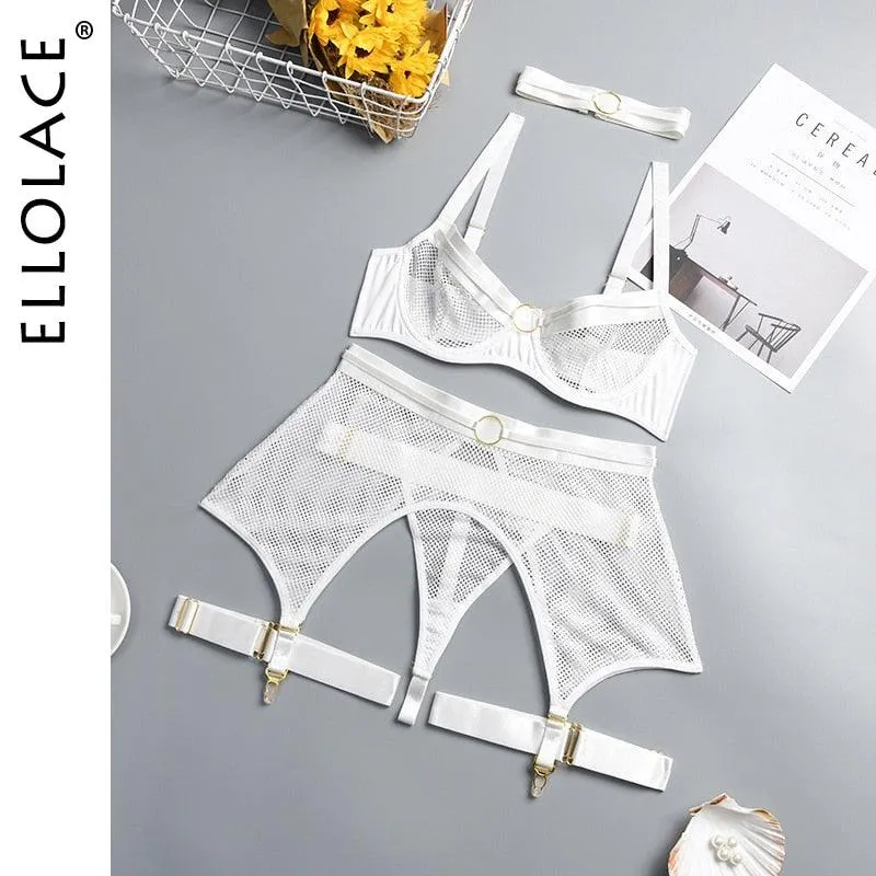 Four-Piece Set Transparent Bra Kit Push Up See Through Lace Langerie