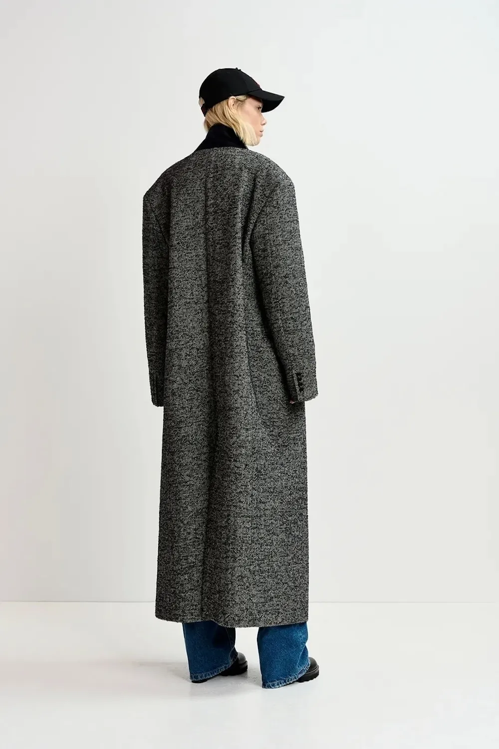 Glide Black and White Herringbone Coat