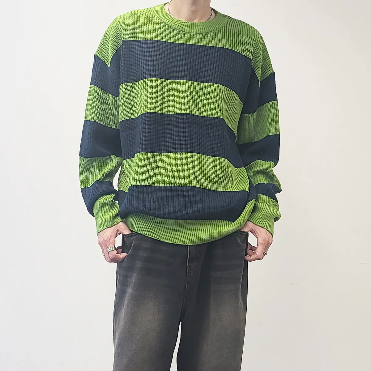 IONSEOUL  |Stripes Unisex Street Style Oversized Sweaters