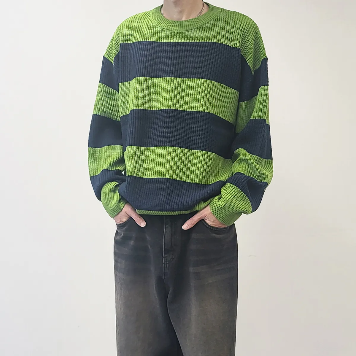 IONSEOUL  |Stripes Unisex Street Style Oversized Sweaters