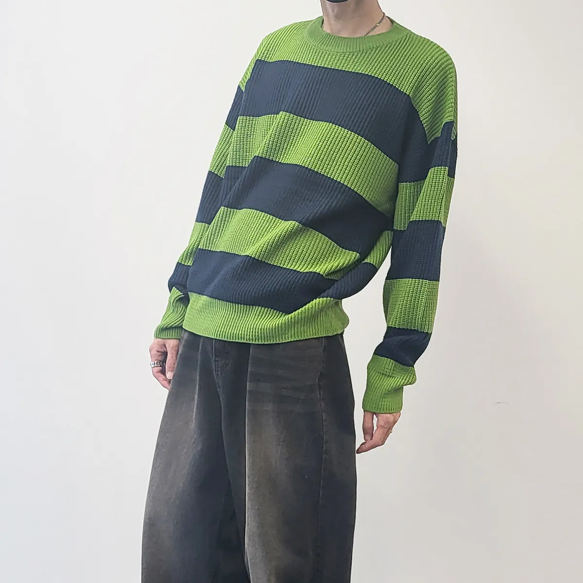 IONSEOUL  |Stripes Unisex Street Style Oversized Sweaters