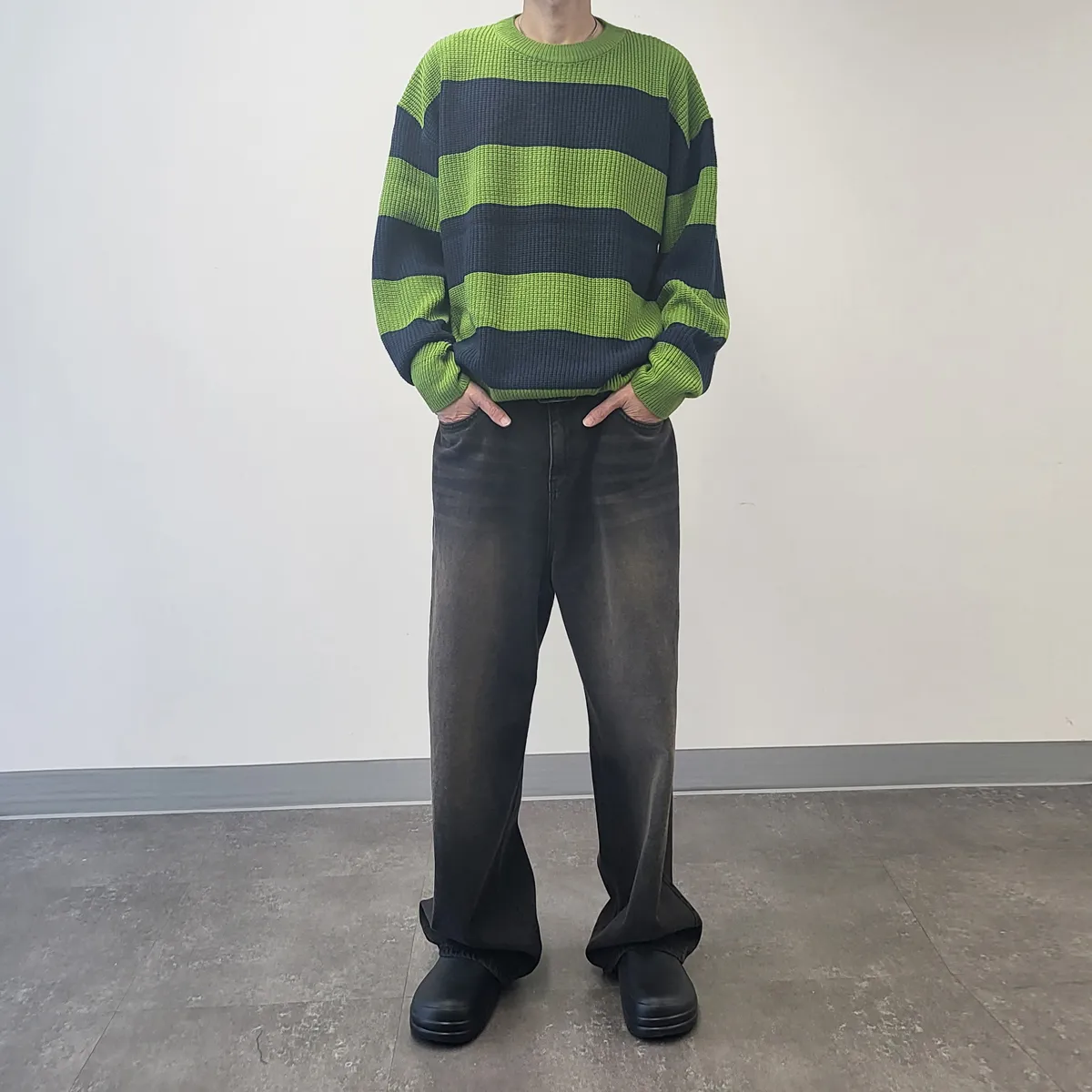 IONSEOUL  |Stripes Unisex Street Style Oversized Sweaters