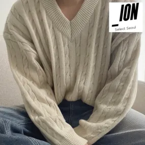 IONSEOUL  |Unisex Street Style Plain Oversized Sweaters