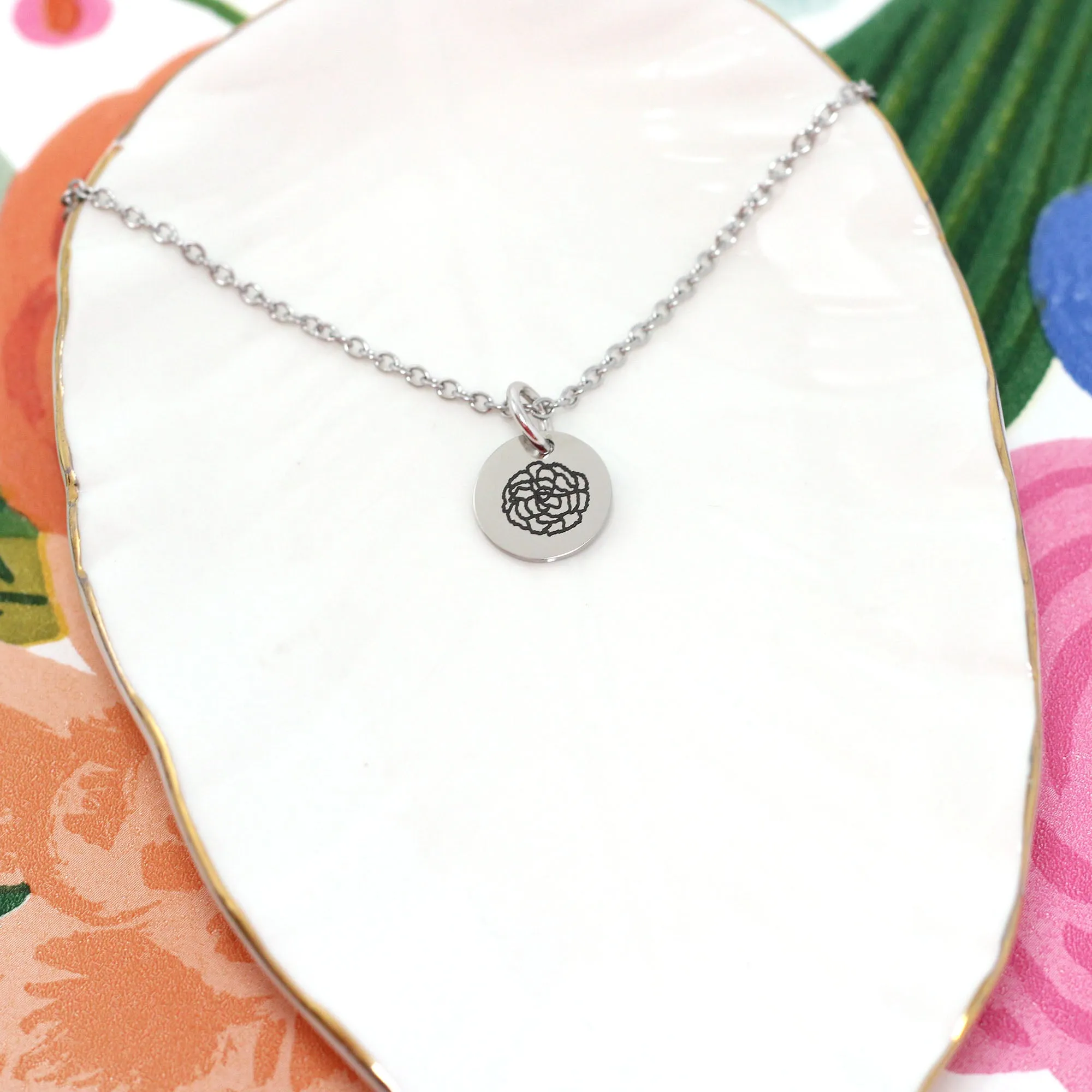 January Carnation Birth Flower Charm Necklace