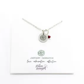 January Carnation Birth Flower Charm Necklace