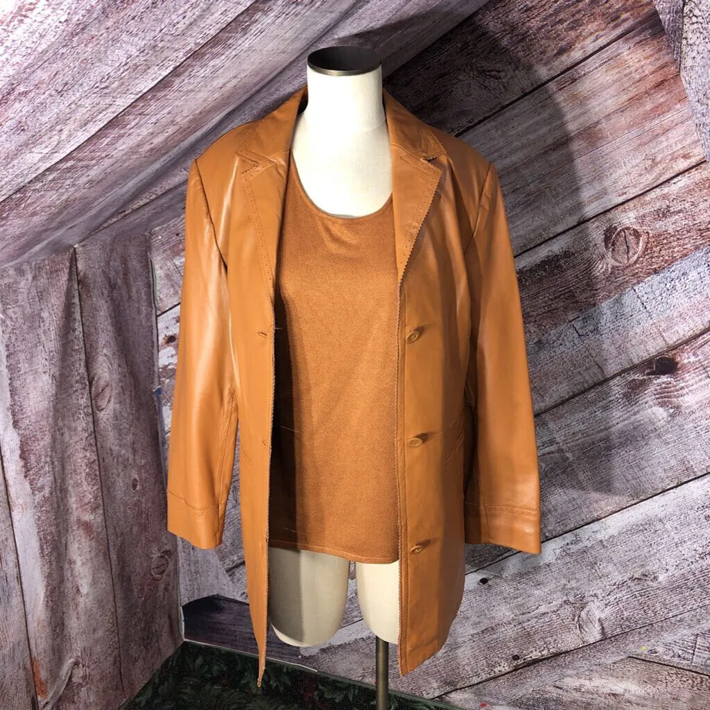 JERRY LEWIS CARAMEL BROWN JACKET TOP SET SZ M TCC