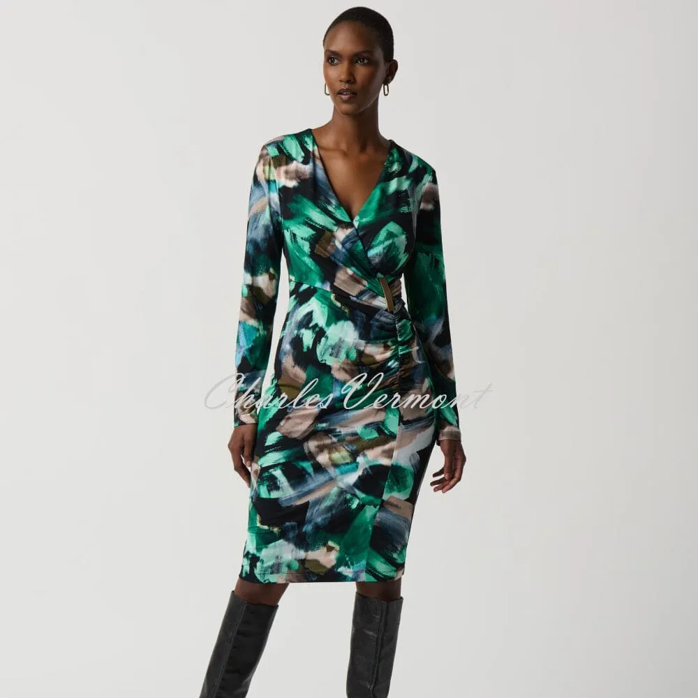 Joseph Ribkoff Abstract Print Dress With Ruched Detail- Style 234019