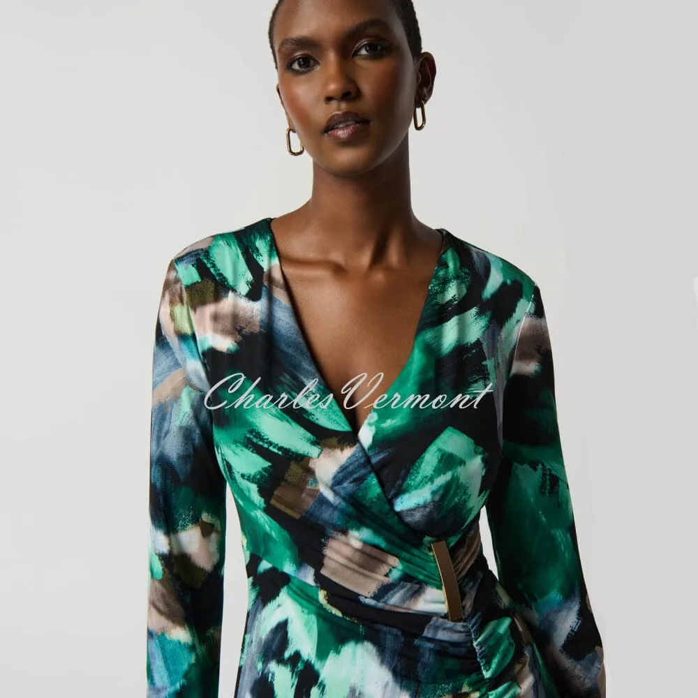 Joseph Ribkoff Abstract Print Dress With Ruched Detail- Style 234019