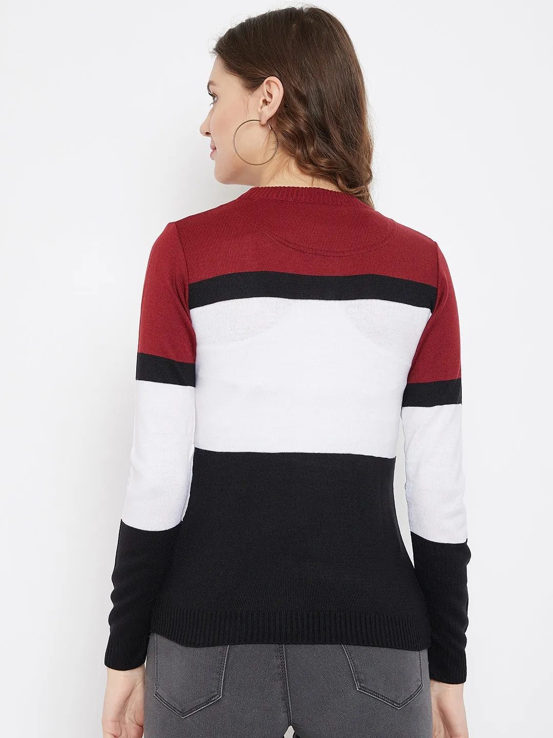 JUMP USA Women Black & White Colourblocked Pullover Sweater