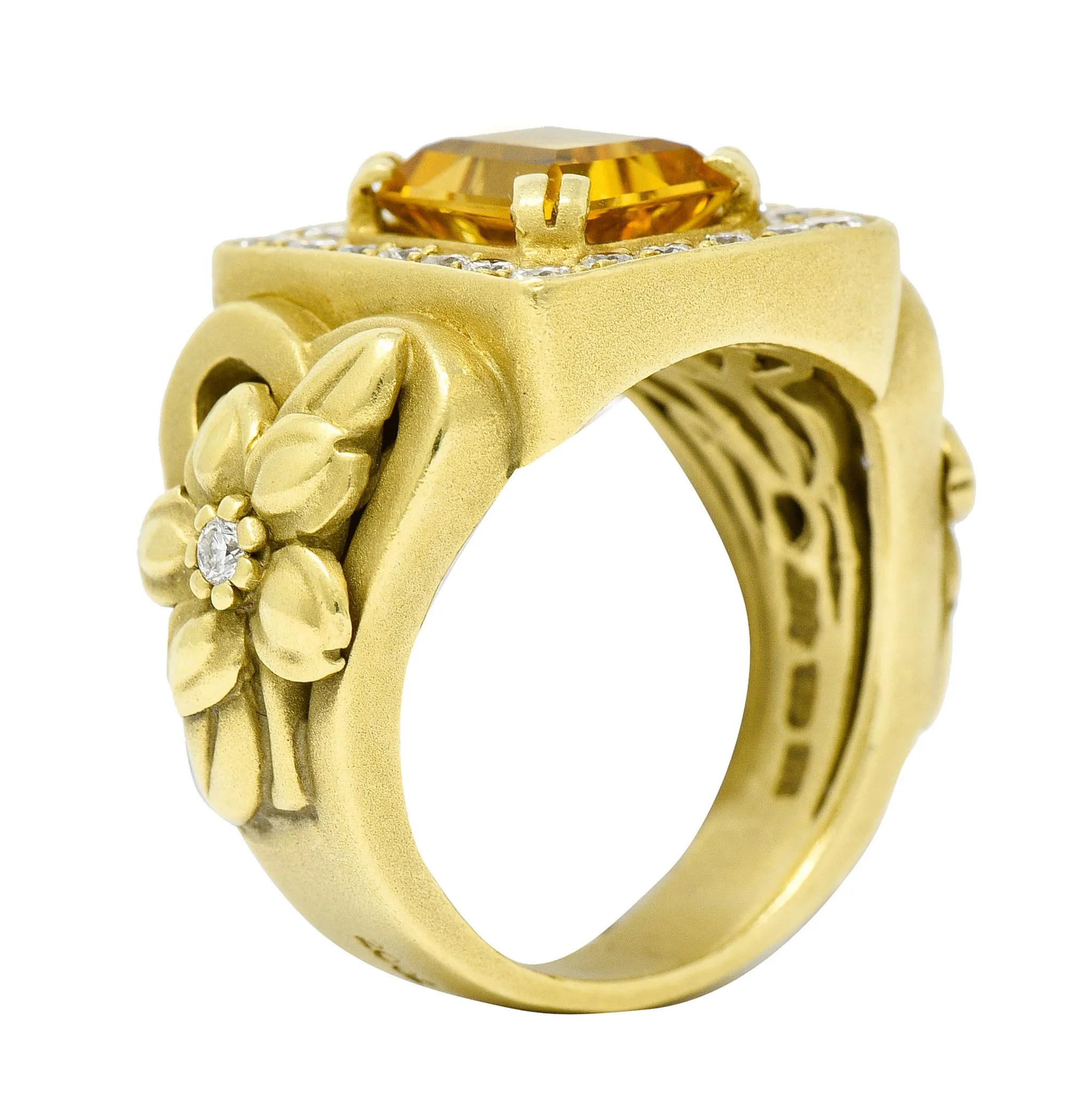 Kieselstein Cord Heliodor Golden Beryl Diamond 18 Karat Gold Flower Ring