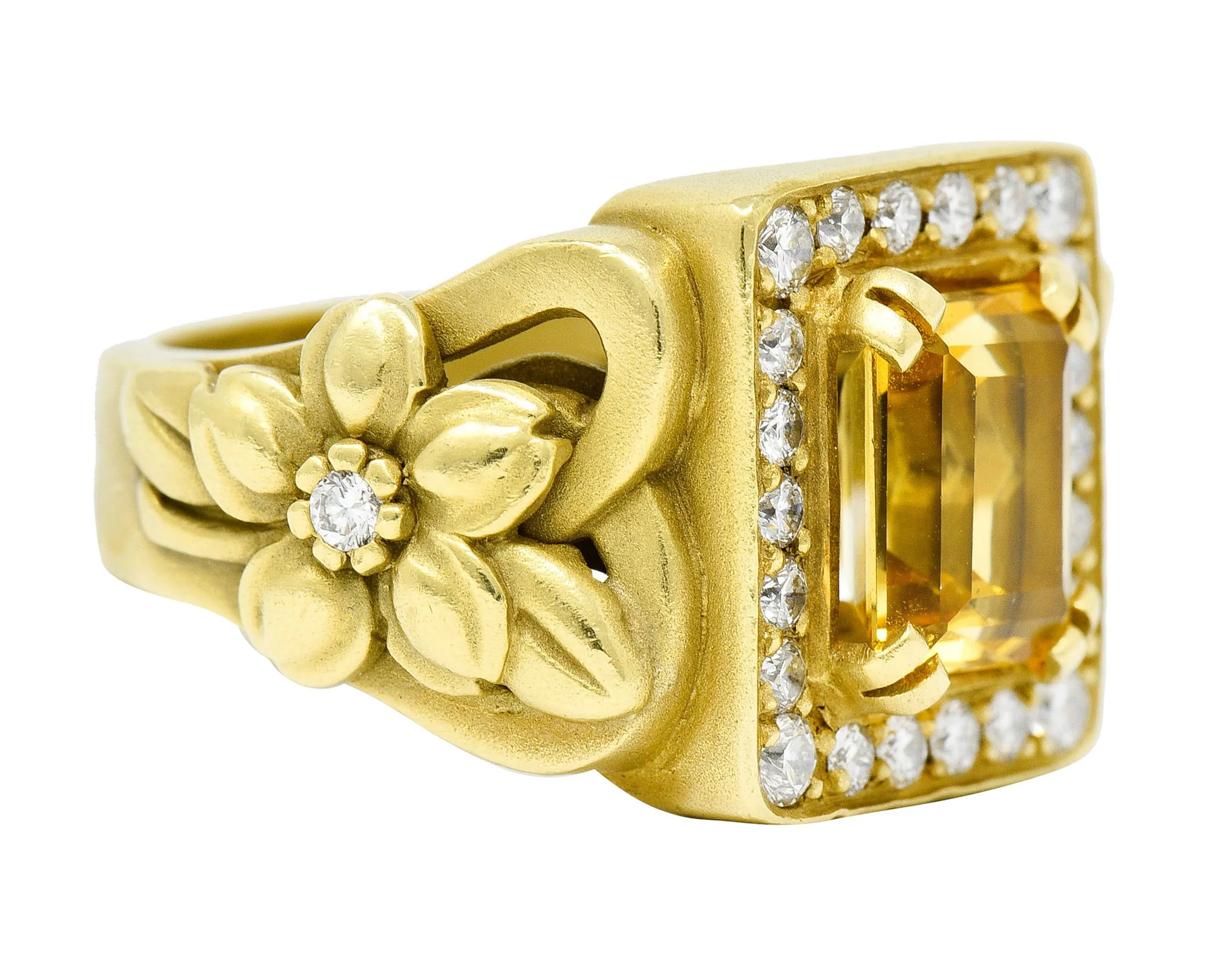 Kieselstein Cord Heliodor Golden Beryl Diamond 18 Karat Gold Flower Ring