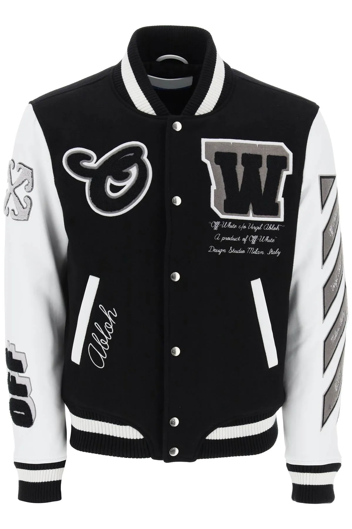 lea varsity bomber jacket OMJA122C99LEA002 BLACK BLACK