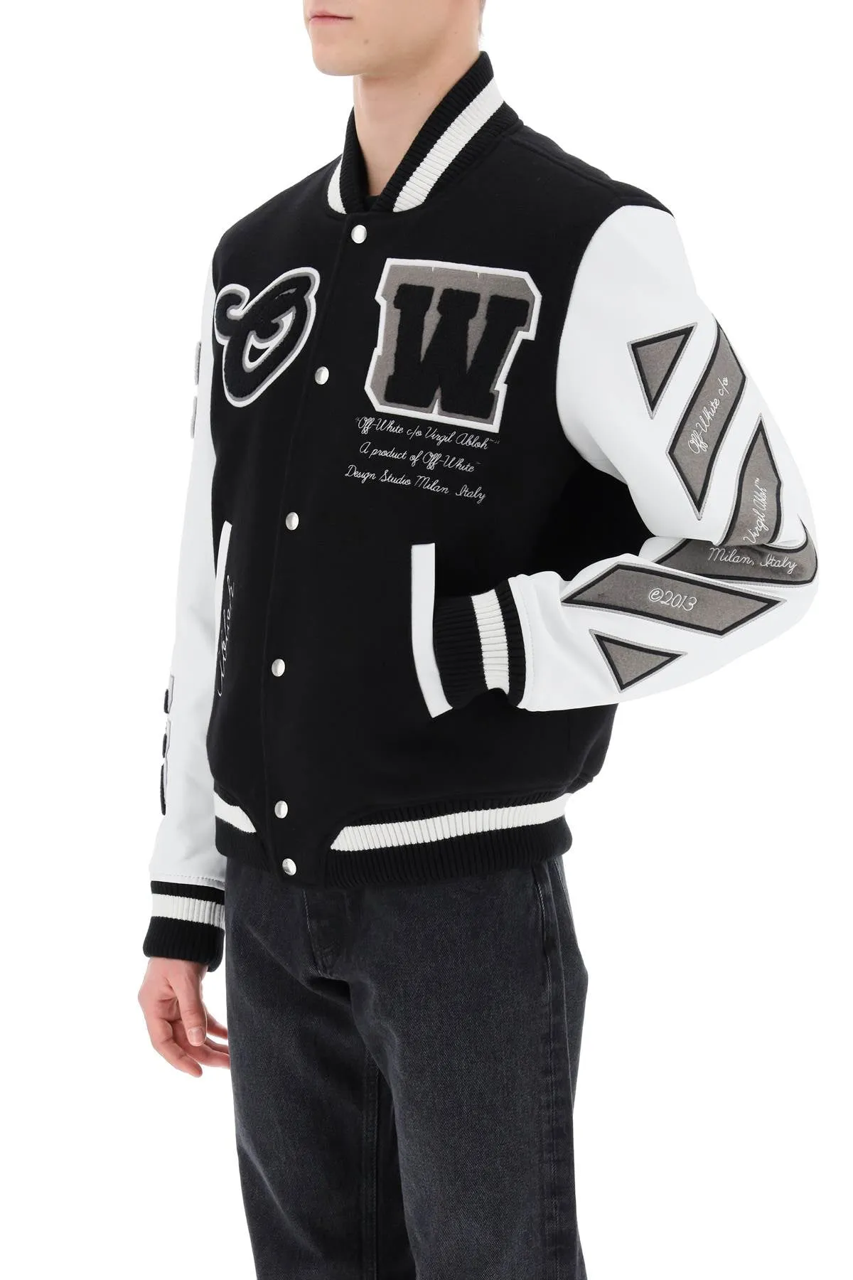 lea varsity bomber jacket OMJA122C99LEA002 BLACK BLACK