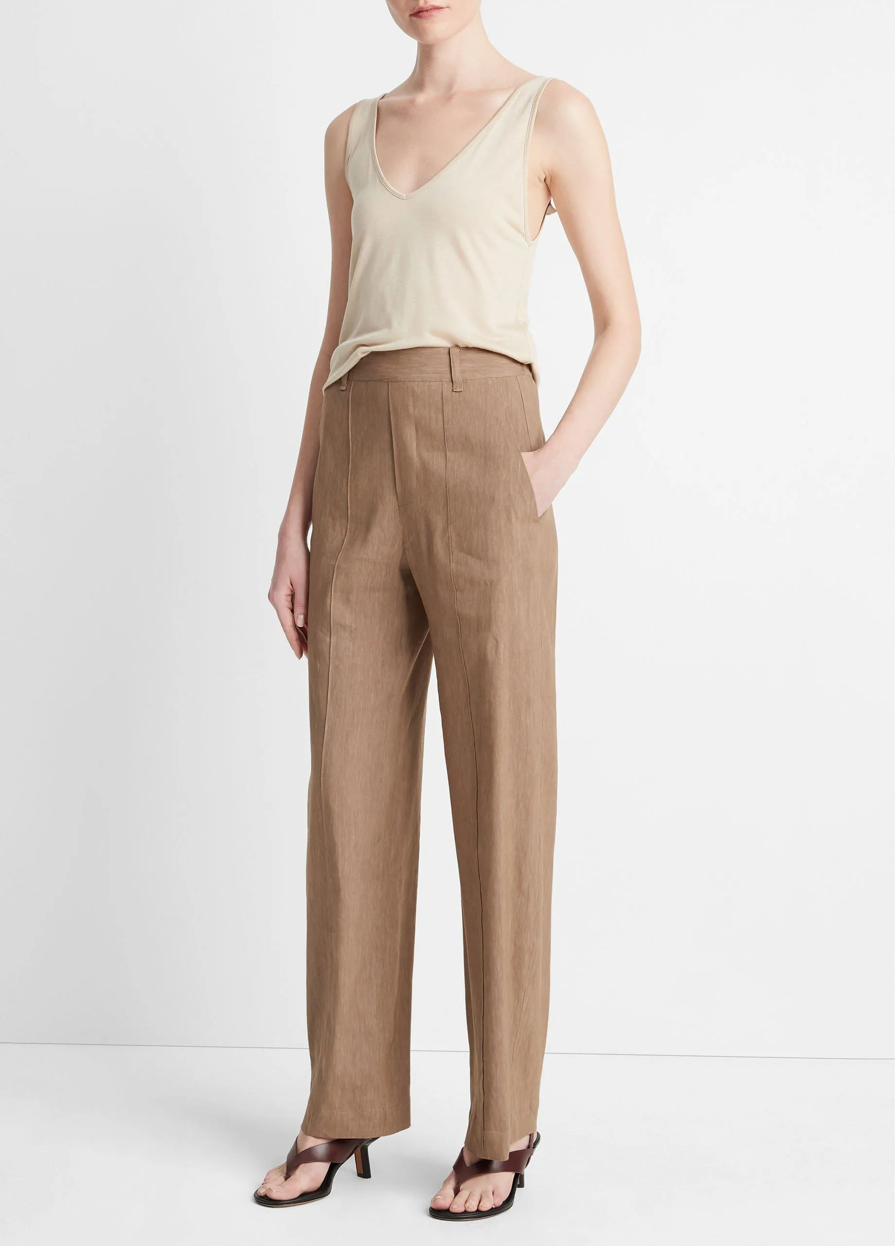 Linen-Blend High-Waist Pull-On Pant