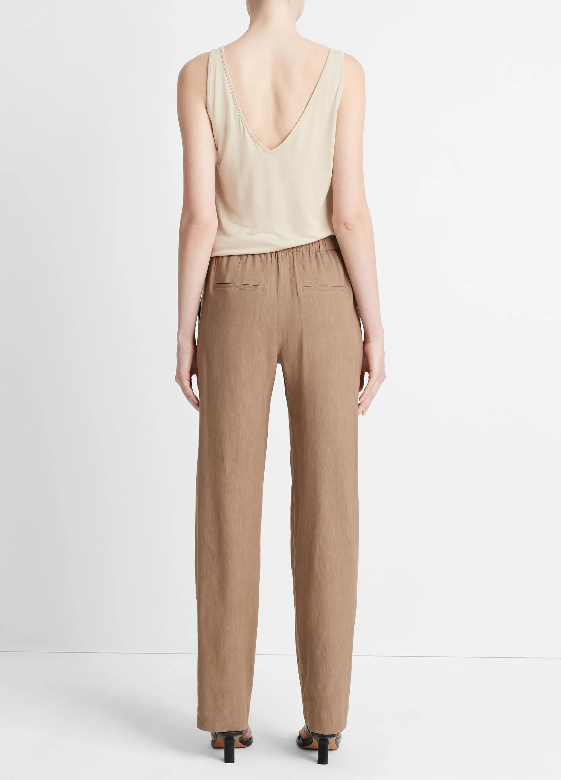 Linen-Blend High-Waist Pull-On Pant