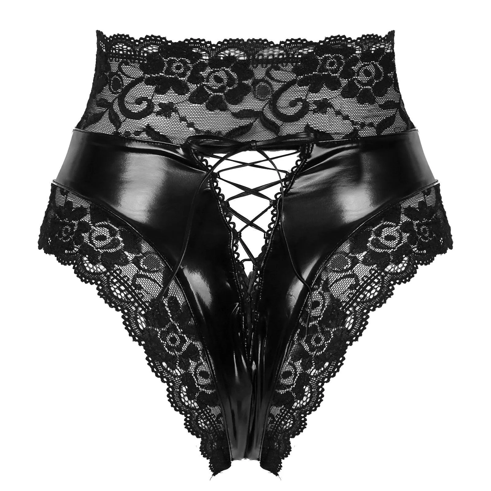 Lingerie Panties High Waist Underpants Wetlook Leather