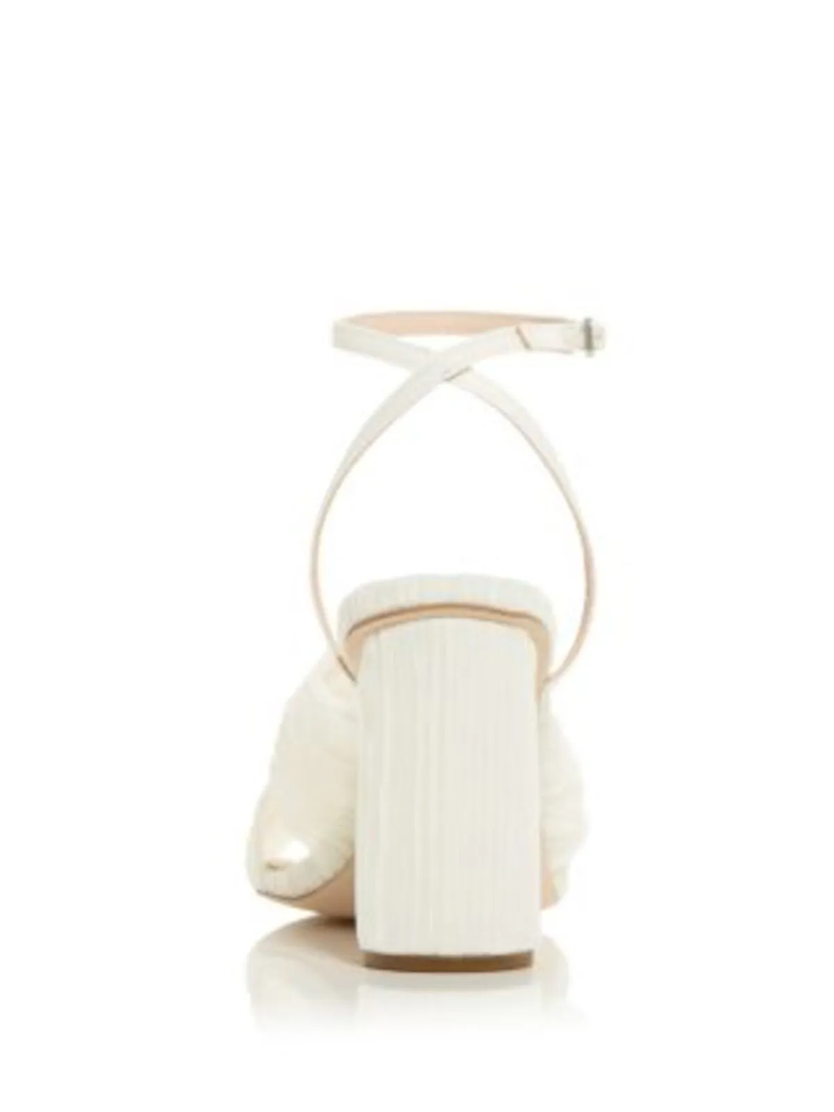 LOEFFLER RANDALL Womens Ivory Knotted Pleated Ankle Strap Padded Reed Round Toe Sculpted Heel Buckle Heeled