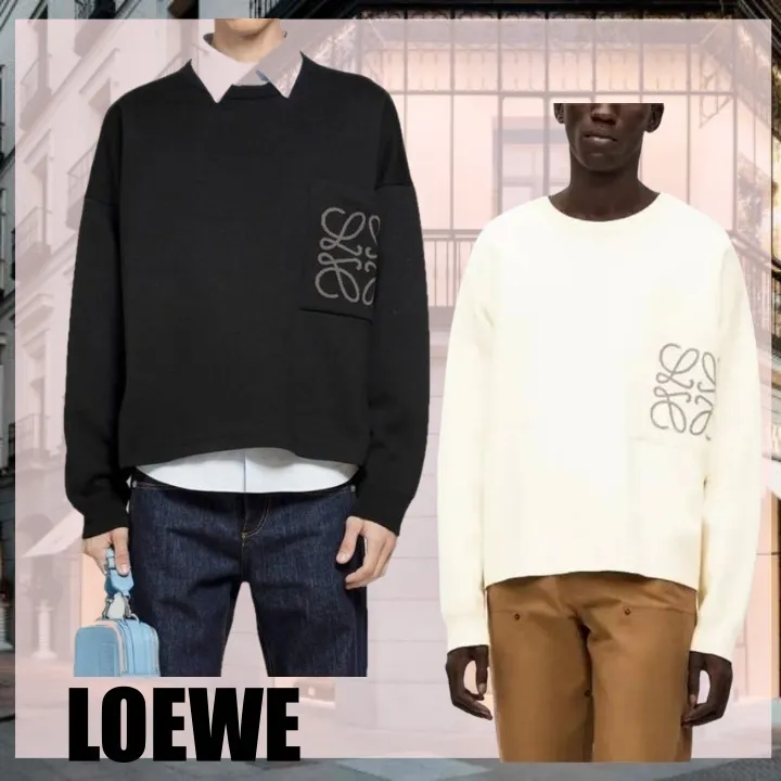 LOEWE  |Nylon U-Neck Long Sleeves Plain Cotton Logo Luxury