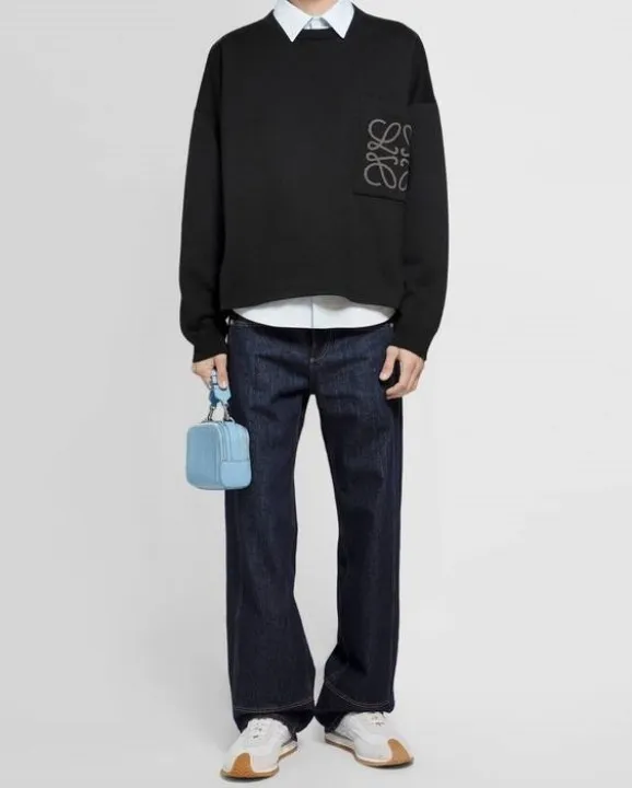 LOEWE  |Nylon U-Neck Long Sleeves Plain Cotton Logo Luxury