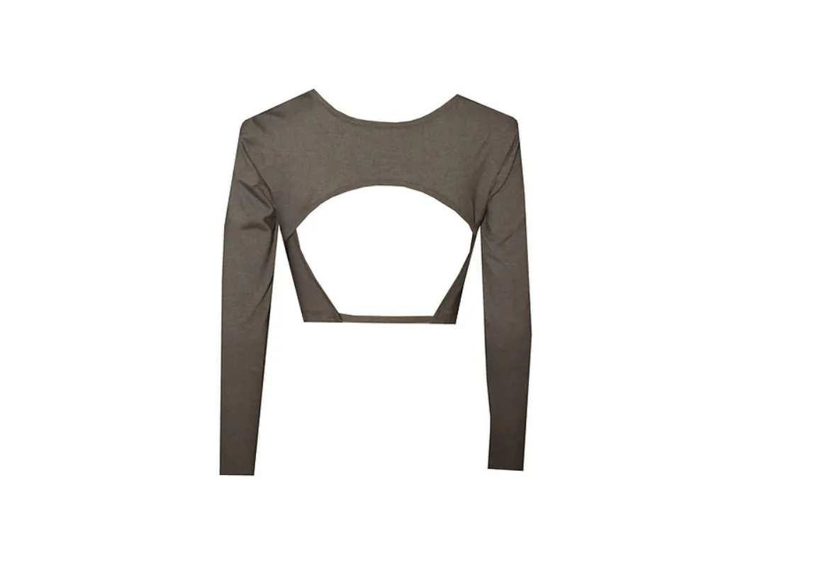 Long Sleeve Crop Top in Grey TP04