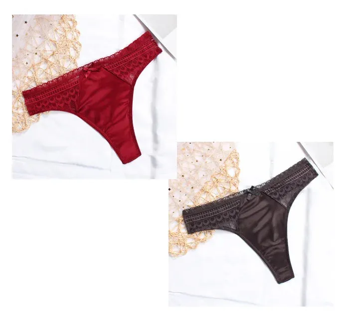 Luxury Silk Panties Lace Mesh Bow Seamless Thong