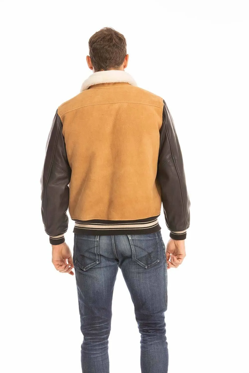 Men's tan and black leather jacket cockpit'usa z21a108