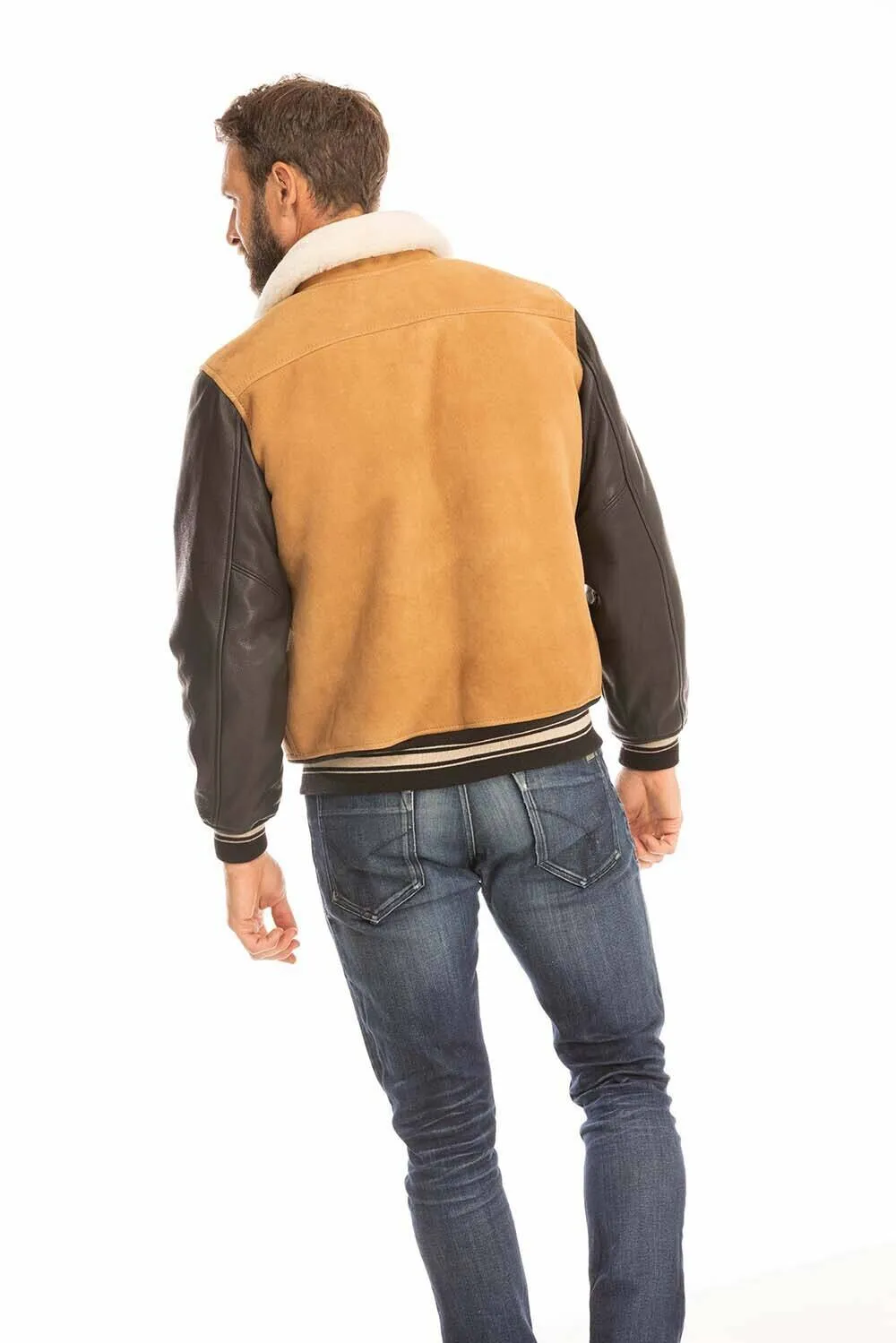 Men's tan and black leather jacket cockpit'usa z21a108