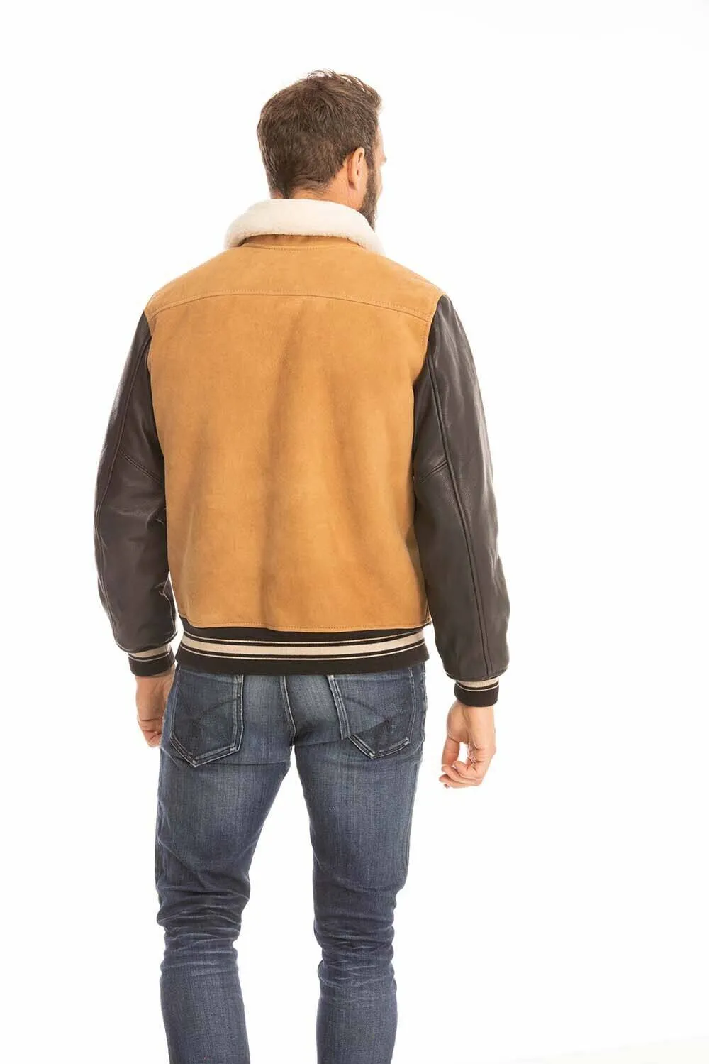 Men's tan and black leather jacket cockpit'usa z21a108