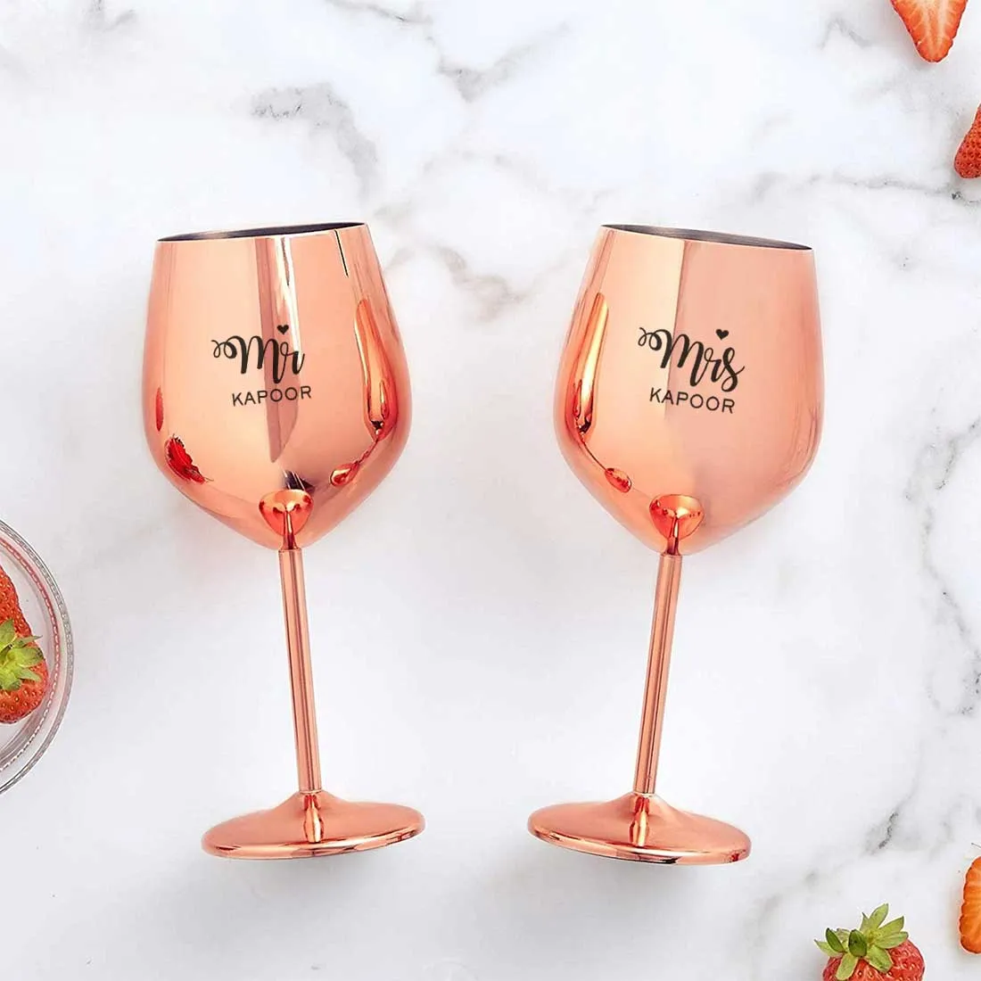 Mr and Mrs Wine Glasses Copper Finish Stainless Steel Goblets