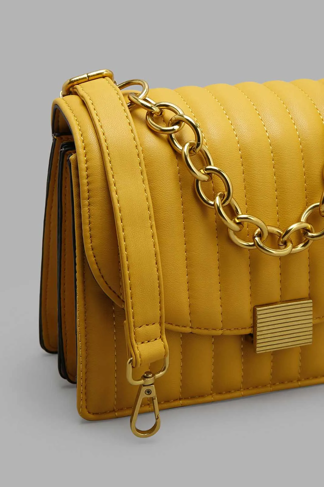 Mustard Cross Body Bag With Antique Chain