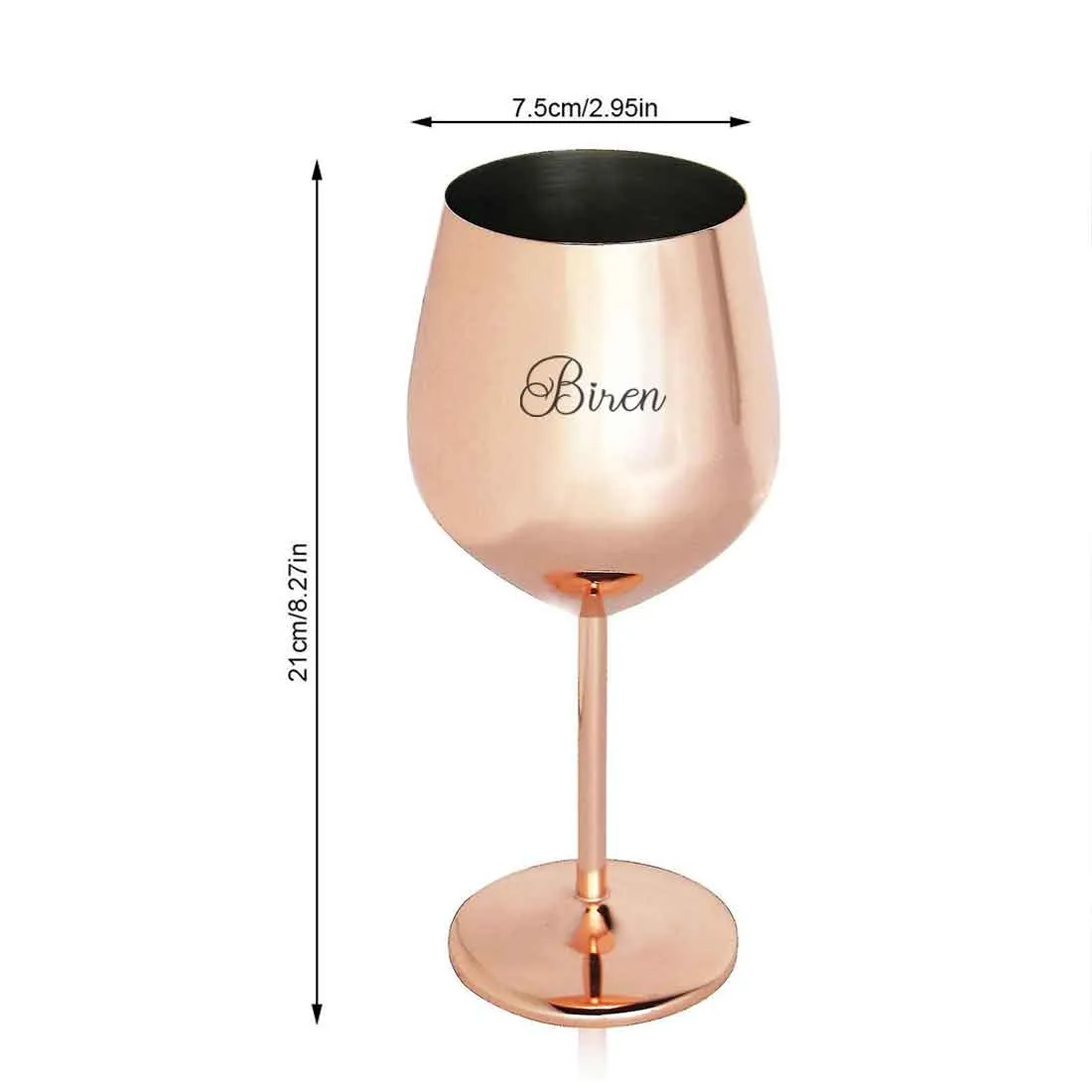 Nonbreakable Wine Glasses Copper Finish Stainless Steel Goblets with Name Engraved