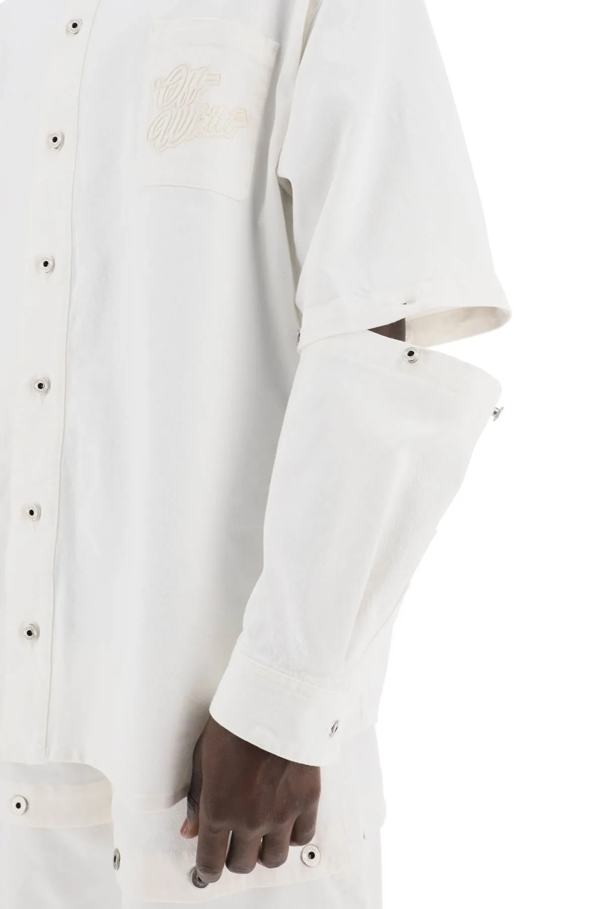 Off-white convertible overshirt with OMYD059S24DEN001 RAW WHITE RAW WHITE